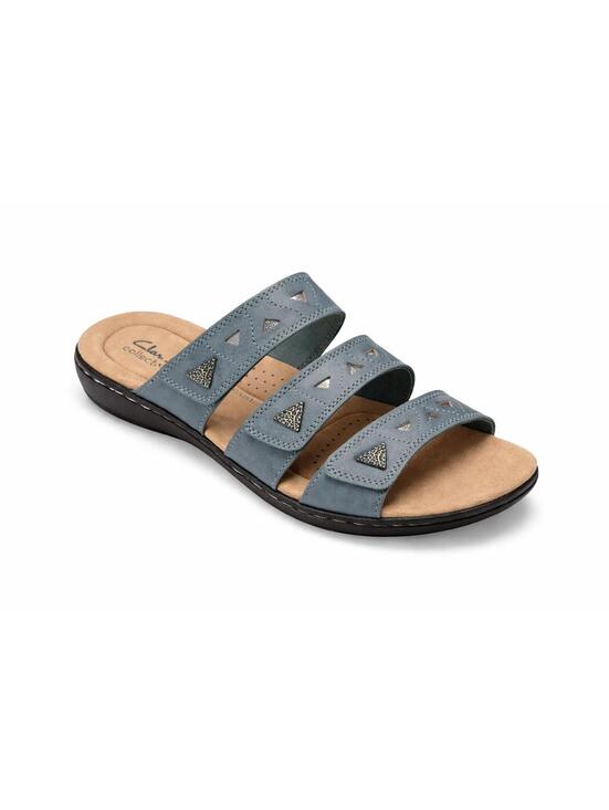 Clarks Shoes - Clarks Laurieann Nora Blue Leather Slide Sandals US 12W Wide Comfort Slip-On NWB